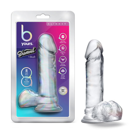 Blush B Yours Diamond Glimmer 8 in. Dildo with Balls & Suction Cup Clear - Not Very Vanilla