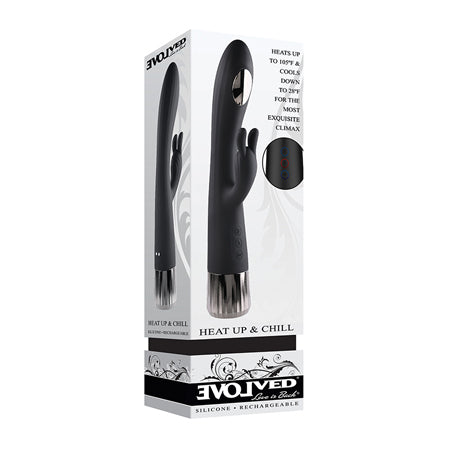 Evolved Heat Up & Chill Rechargeable Heating/Cooling Silicone Rabbit Vibrator Black - Not Very Vanilla