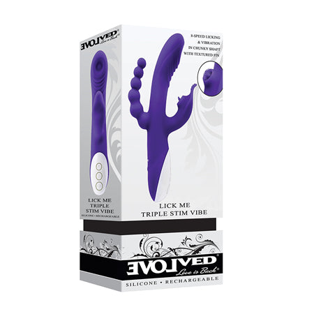 Evolved Lick Me Rechargeable Dual Entry Triple Stimulation Silicone Vibrator Purple - Not Very Vanilla