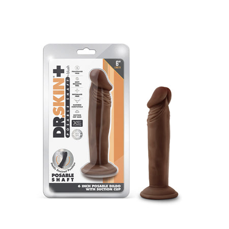 Blush Dr. Skin Plus Realistic 6 in. Triple Density Posable Dildo with Suction Cup Brown - Not Very Vanilla