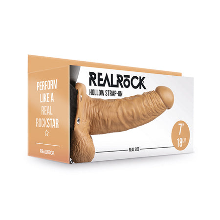 RealRock Realistic 7 in. Hollow Strap-On With Balls Tan - Not Very Vanilla