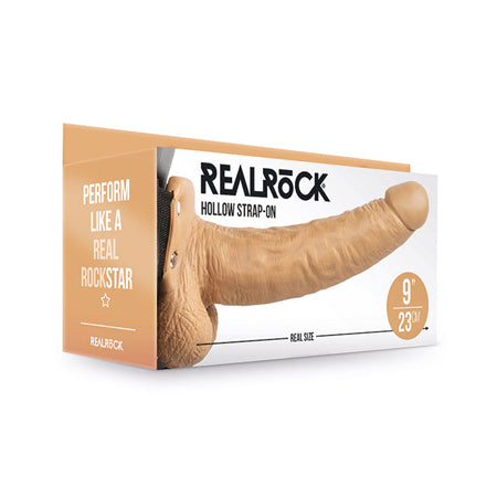 RealRock Realistic 9 in. Hollow Strap-On With Balls Tan - Not Very Vanilla