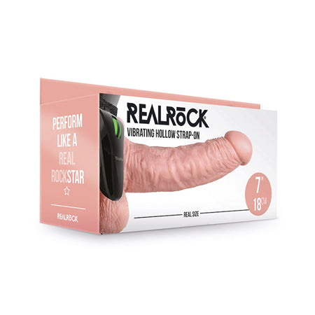 RealRock Realistic 7 in. Vibrating Hollow Strap-On With Balls Beige - Not Very Vanilla