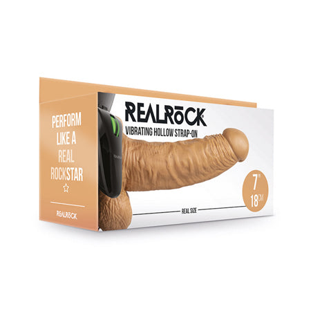 RealRock Realistic 7 in. Vibrating Hollow Strap-On With Balls Tan - Not Very Vanilla