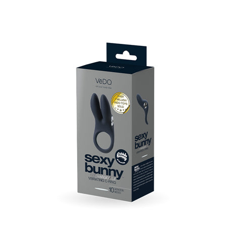 Vedo Sexy Bunny Rechargeable Vibrating C-Ring Black Pearl - Not Very Vanilla