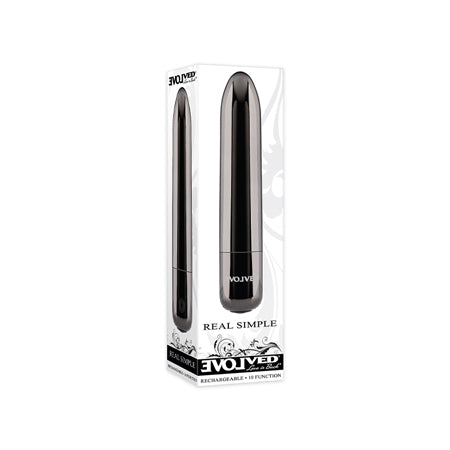 Evolved Real Simple Rechargeable Bullet Vibrator Black Chrome - Not Very Vanilla