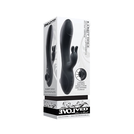 Evolved Rabbit Hole 3-in-1 Rechargeable Triple Stimulation Silicone Suction Vibrator Black - Not Very Vanilla