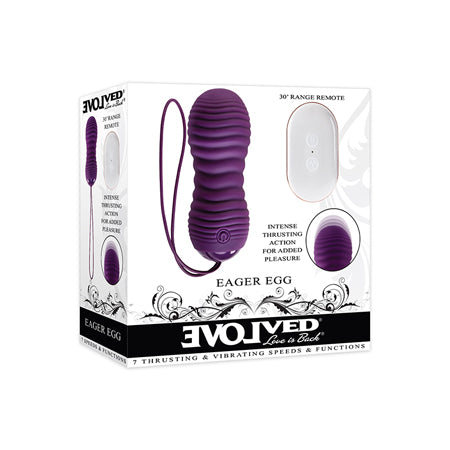 Evolved Eager Egg Rechargeable Remote-Controlled Thrusting Silicone Vibrator Purple - Not Very Vanilla