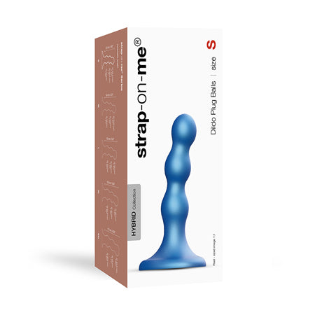 Strap-On-Me Hybrid Collection Silicone Dildo Plug Balls Metallic Blue S - Not Very Vanilla