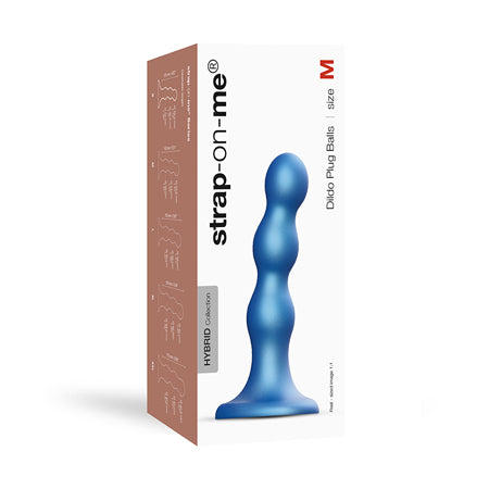 Strap-On-Me Hybrid Collection Silicone Dildo Plug Balls Metallic Blue M - Not Very Vanilla