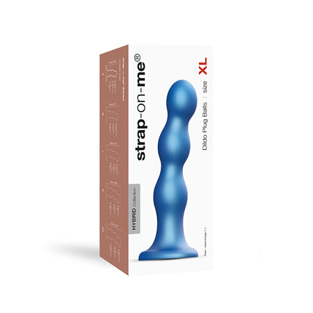 Strap-On-Me Hybrid Collection Silicone Dildo Plug Balls Metallic Blue XL - Not Very Vanilla