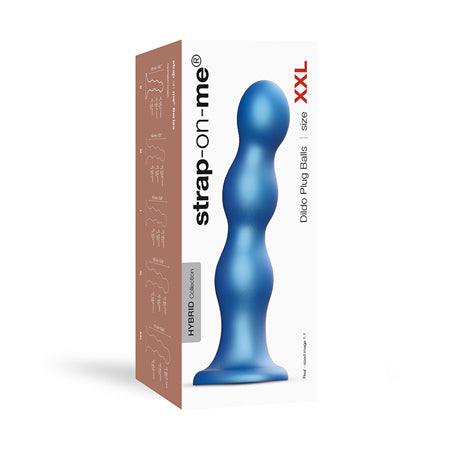 Strap-On-Me Hybrid Collection Silicone Dildo Plug Balls Metallic Blue XXL - Not Very Vanilla