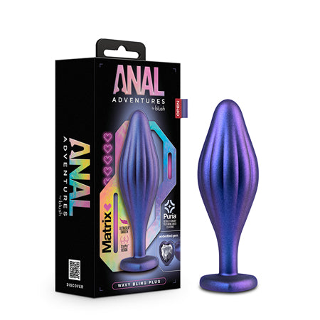 Anal Adventures Matrix Silicone Wavy Bling Plug Sapphire - Not Very Vanilla