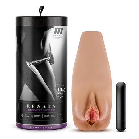 M Elite Soft + Wet Renata Vagina Stroker with Bullet Vibrator Tan - Not Very Vanilla