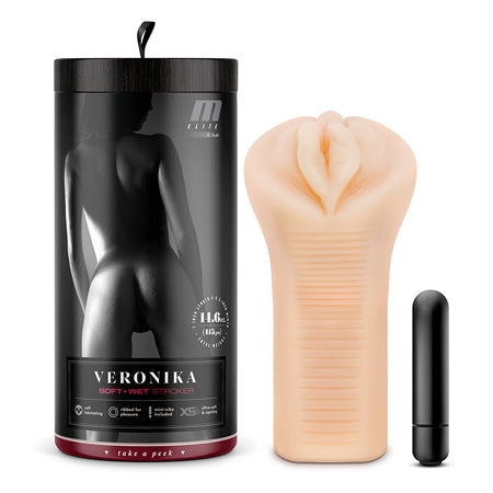 M Elite Soft + Wet Veronika Vagina Stroker with Bullet Vibrator Beige - Not Very Vanilla