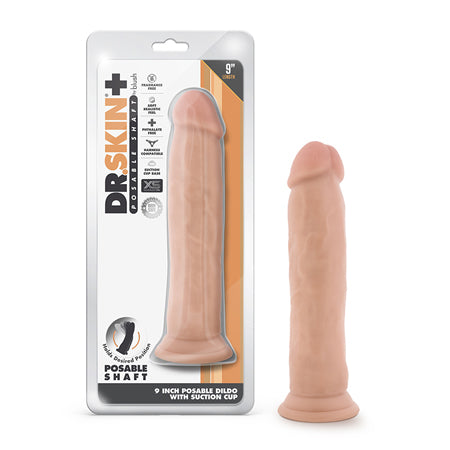 Blush Dr. Skin Plus Thick 9 in. Triple Density Posable Dildo with Suction Cup Beige - Not Very Vanilla