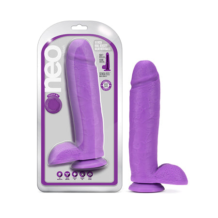 Blush Neo 10 in. Dual Density Dildo with Balls & Suction Cup Neon Purple - Not Very Vanilla