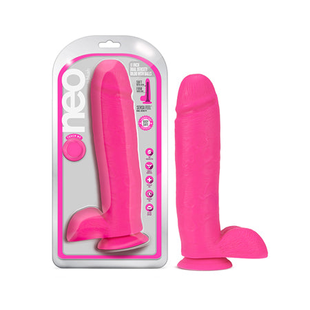 Blush Neo 11 in. Dual Density Dildo with Balls & Suction Cup Neon Pink - Not Very Vanilla