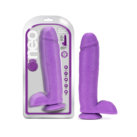 Blush Neo 11 in. Dual Density Dildo with Balls & Suction Cup Neon Purple - Not Very Vanilla