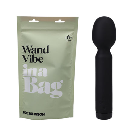 Doc Johnson Wand Vibe In A Bag Rechargeable Silicone Vibrator Black - Not Very Vanilla