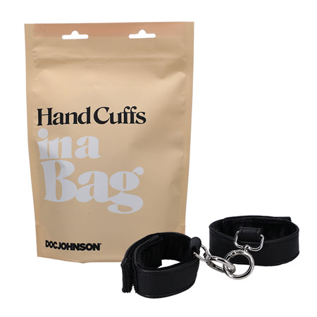 Doc Johnson Hand Cuffs In A Bag Faux Leather Velcro Black - Not Very Vanilla