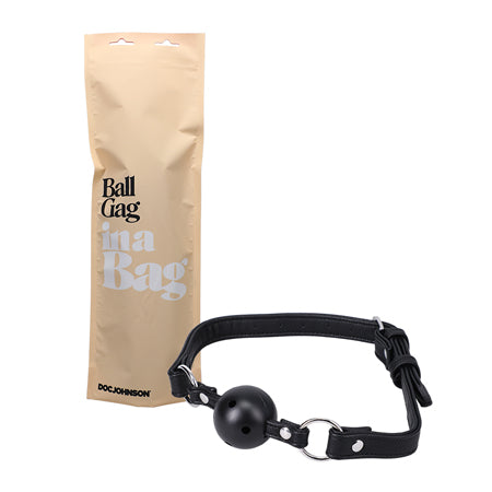 Doc Johnson Ball Gag In A Bag Faux Leather Breathable Black - Not Very Vanilla