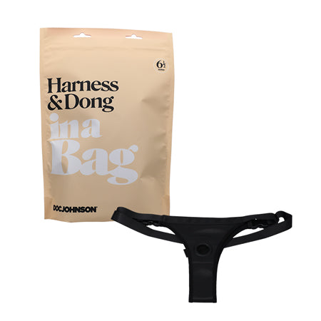 Doc Johnson Harness & Dong In A Bag Strap-On with 5.25 in. Silicone Dildo Black - Not Very Vanilla