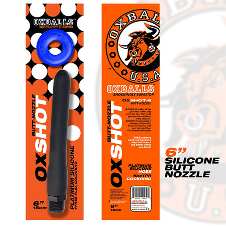 Oxballs Oxshot Butt Nozzle Shower Hose 6 in. Flex Cockring Black - Not Very Vanilla