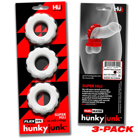 Hunkyjunk SuperHuj 3-Pack Cockrings White Ice - Not Very Vanilla