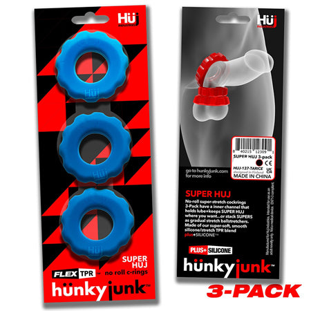 Hunkyjunk SuperHuj 3-Pack Cockrings Teal Ice - Not Very Vanilla