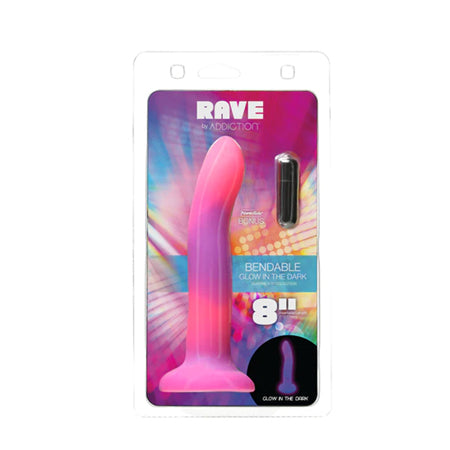 Addiction Rave Bendable 8 in. Silicone Dildo Glow in the Dark Pink Purple - Not Very Vanilla