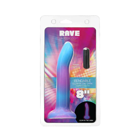 Addiction Rave Bendable 8 in. Silicone Dildo Glow in the Dark Blue Purple - Not Very Vanilla