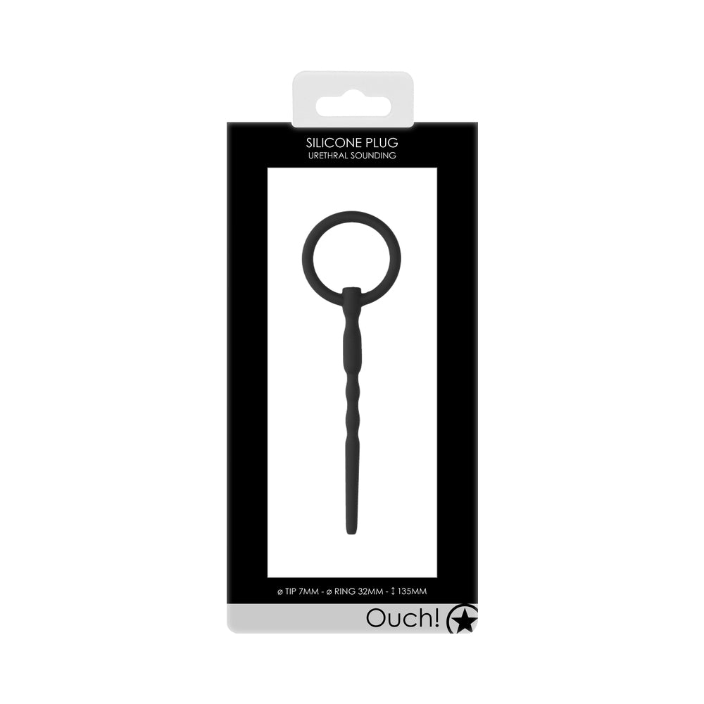 Ouch! Urethral Sounding Silicone Cock Pin Black 7 mm