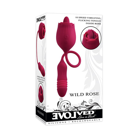 Evolved Wild Rose Rechargeable Dual-Ended Silicone Thrusting Egg & Flicking Tongue Vibrator Red - Not Very Vanilla