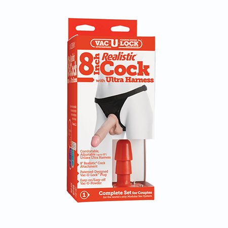 Vac-U-Lock - 8 Inch Classic Dong - With Ultra Harness White - Not Very Vanilla