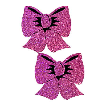 Pastease Bow: Hot Pink Glitter Bows Nipple Pasties - Not Very Vanilla