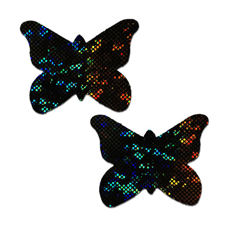 Pastease Butterfly: Shattered Glass Disco Ball Glitter Black Butterflies Nipple Pasties - Not Very Vanilla