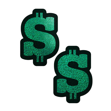 Pastease Money: Green Glitter Dollar Sign Nipple Pasties - Not Very Vanilla