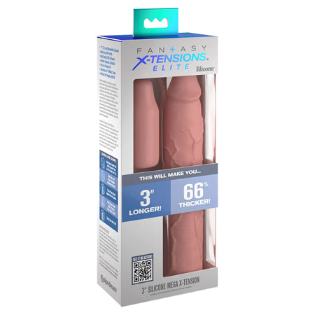 Fantasy X-tensions Elite 9 in. Silicone Mega Extension Sleeve with 3 in. Extender Beige - Not Very Vanilla