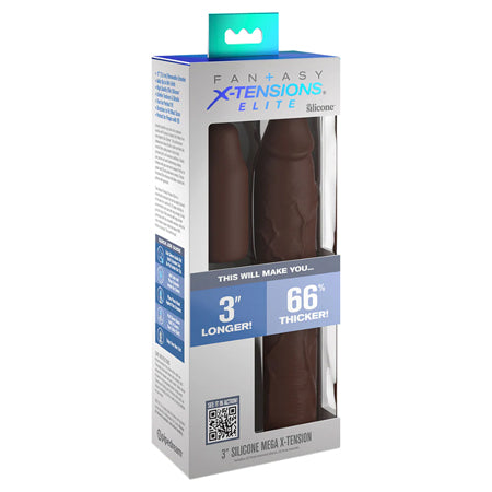 Fantasy X-tensions Elite 9 in. Silicone Mega Extension Sleeve with 3 in. Extender Brown - Not Very Vanilla