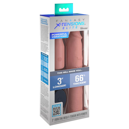 Fantasy X-tensions Elite 9 in. Silicone Mega Extension Sleeve 3 in. Vibrating Beige - Not Very Vanilla