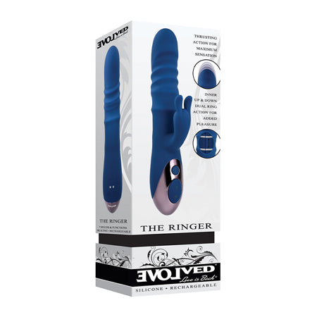 Evolved The Ringer Rechargeable Thrusting Silicone Rabbit Vibrator Blue - Not Very Vanilla