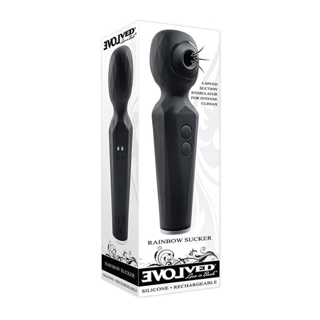 Evolved Rainbow Sucker Light-Up Rechargeable Dual-Function Silicone Suction Wand Vibrator Black - Not Very Vanilla