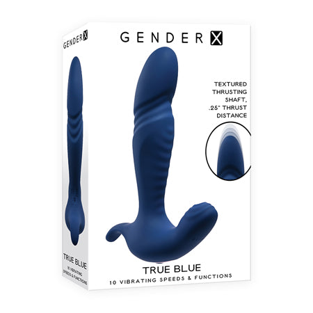 Gender X True Blue Rechargeable Thrusting Silicone Vibrator Blue - Not Very Vanilla