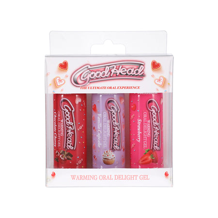 GoodHead Warming Oral Delight Gel Strawberry, Vanilla Cupcake, Chocolate Cherry 3-pack 2 oz. - Not Very Vanilla