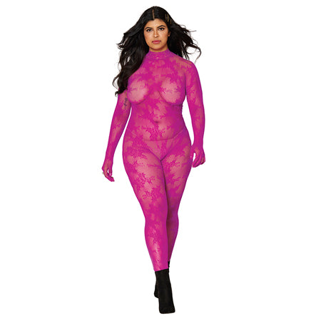 Dreamgirl Gloved Lace Bodystocking With Keyhole Back Azalea Queen Size - Not Very Vanilla