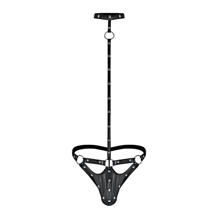 Male Power Fetish Tormentor Choker G-String Body Harness Black L/XL - Not Very Vanilla