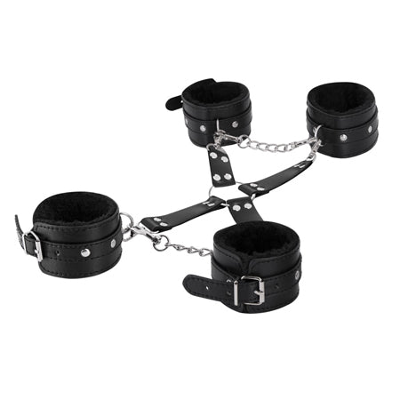 Male Power Leather All 4's Fuzzy Cuff Set Black - Not Very Vanilla