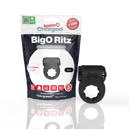 Screaming O Charged Big O Ritz Rechargeable Vibrating Silicone Cockring Black - Not Very Vanilla