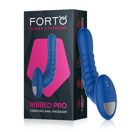 Forto Ribbed Pro Rechargeable Silicone Vibrating Anal Massager Blue - Not Very Vanilla